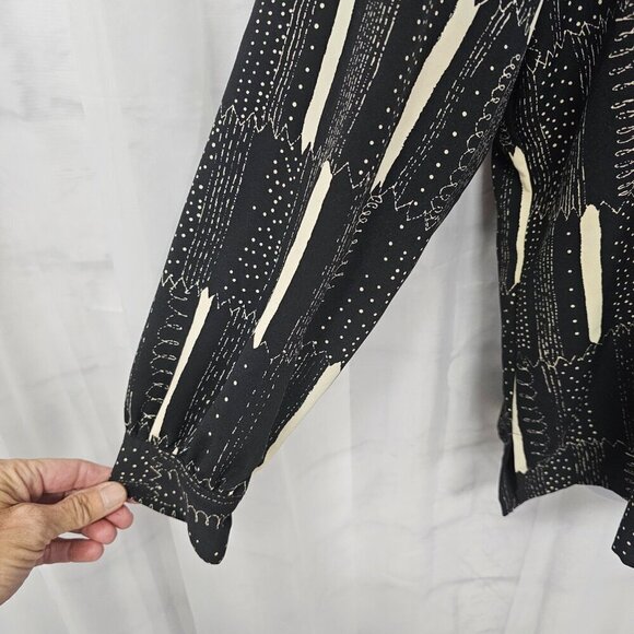 Alia Blouse Black Cream Button Down Polka Dot Patchwork Office 20WP Deadstock - Picture 3 of 14